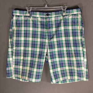 Men's Plaid Golf Shorts 40 Waist,‎ Green, Blue, White, Casual, Preppy